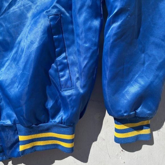 Men's Vintage NASCO Jacket Blue Christian Academy L Lined 80s Snap Bomber Vinyl - Picture 6 of 12